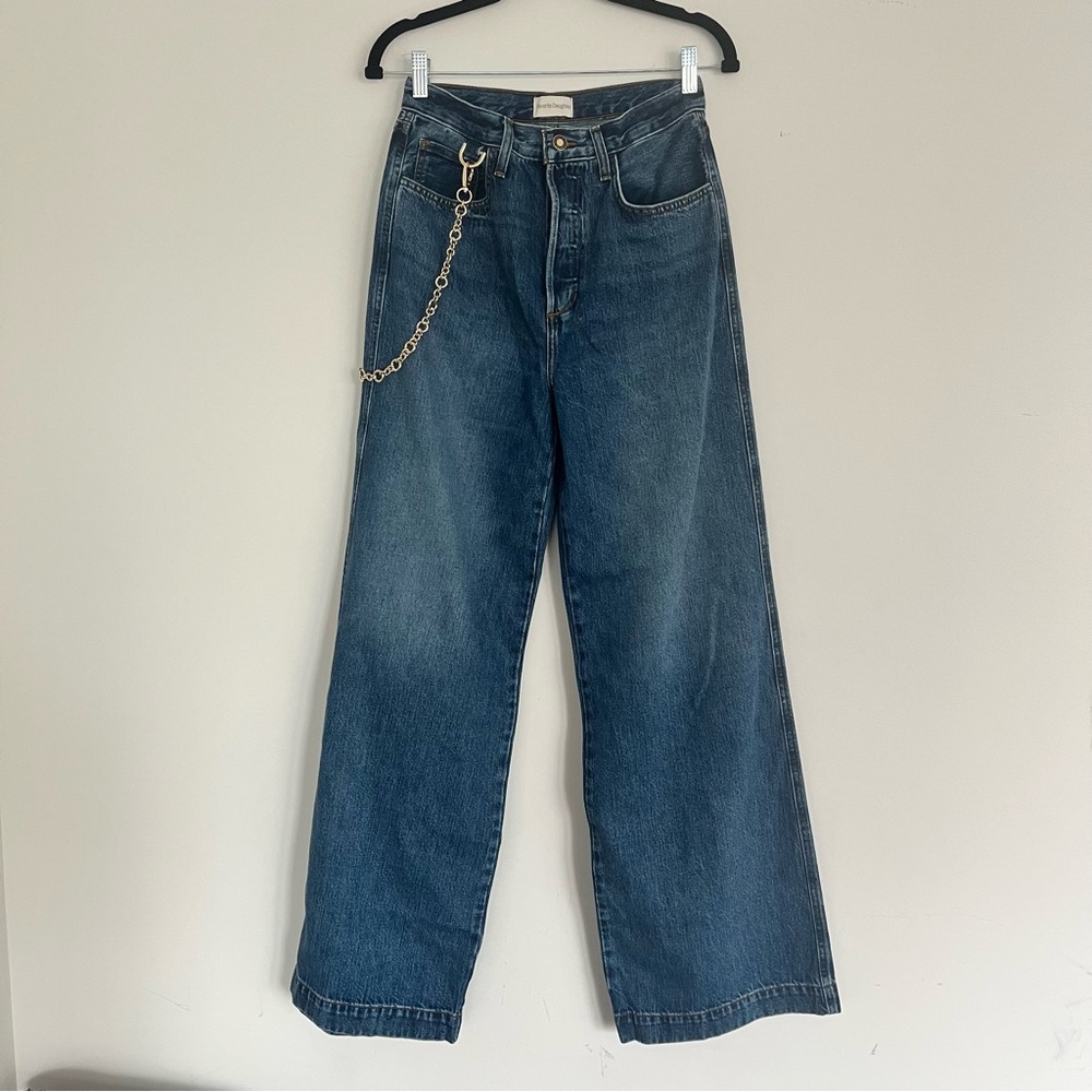 Favorite Daughter Blue Wide-Leg Jeans with Chain Accent
